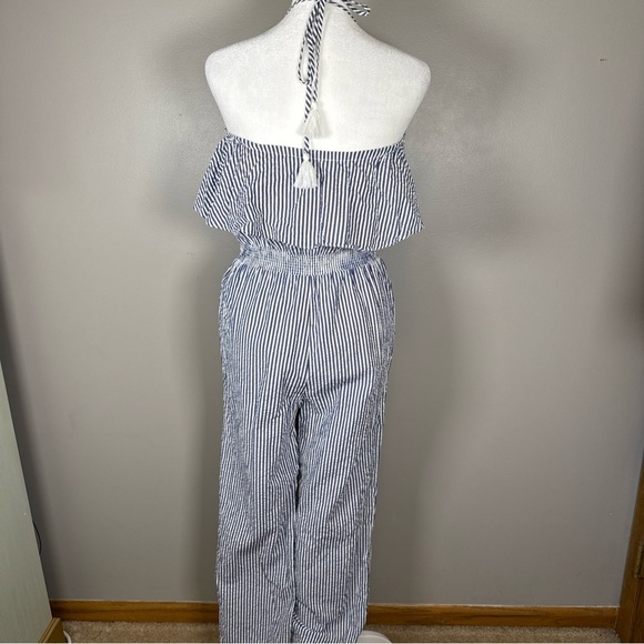 J.Crew Blue and White Striped Cotton Seersucker Ruffle Jumpsuit Size XXS - Picture 5 of 12